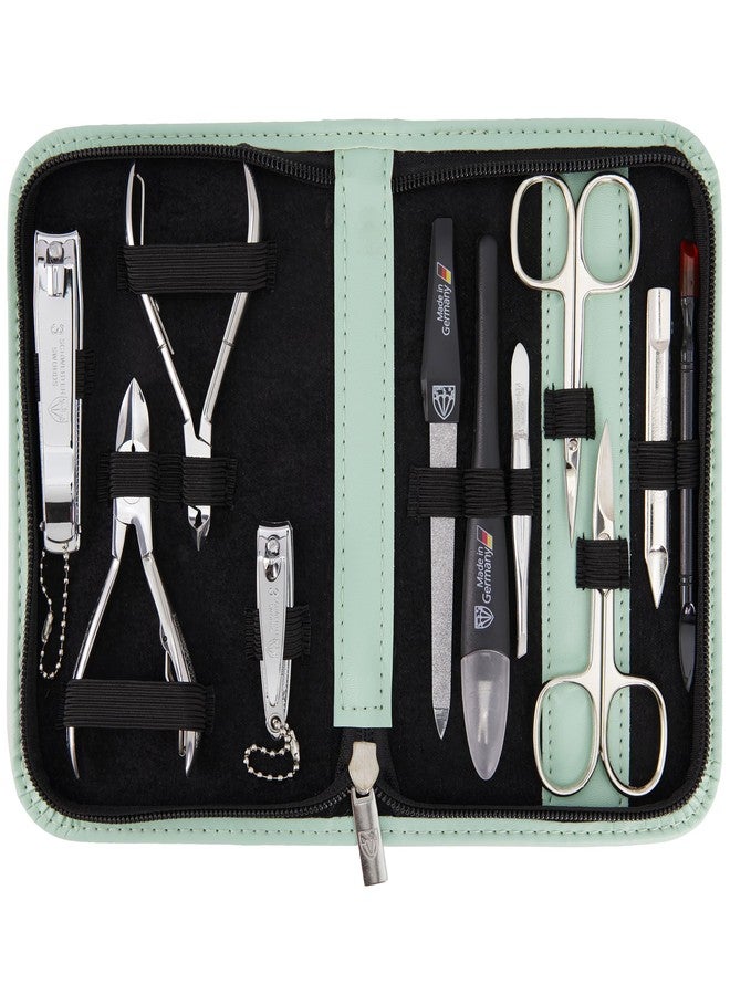 3 Swords Germany - brand quality 10 piece manicure pedicure grooming kit set for nail care scissors clipper mint synthetic leather case - Made by 3 Swords - Image 1